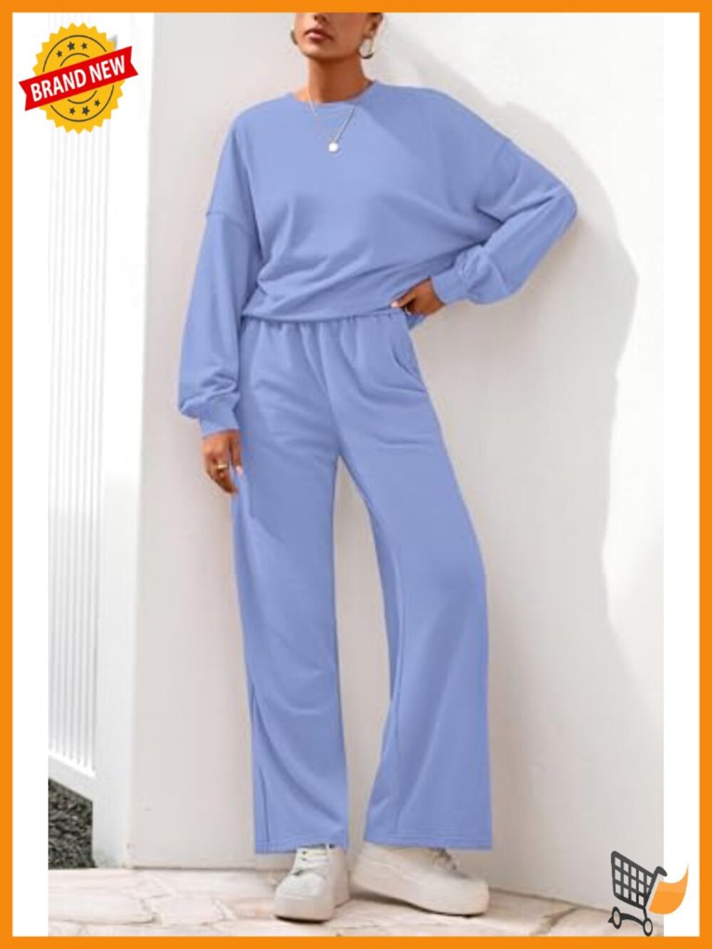 Women's 2 Piece Sweatsuit Lounge Set Wide Leg Sweatpants Fleece Pullover - Picture 5 of 6